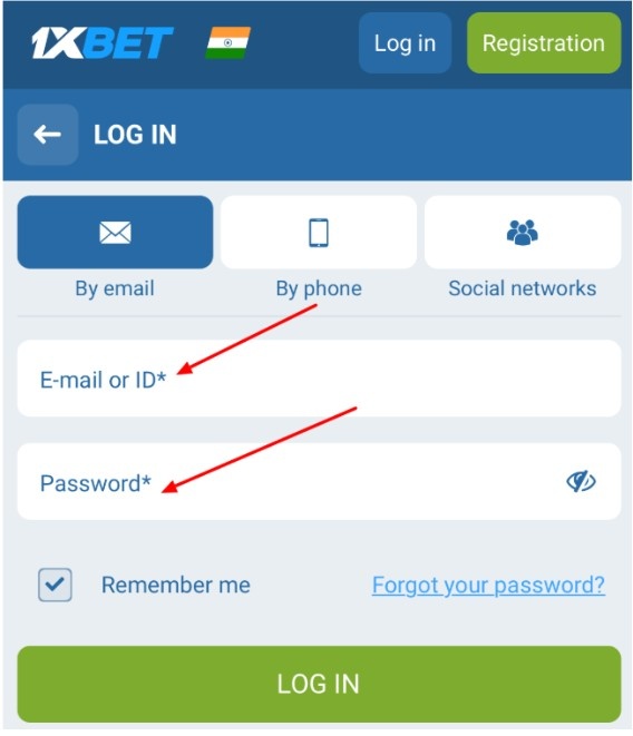 1xBet username and password 